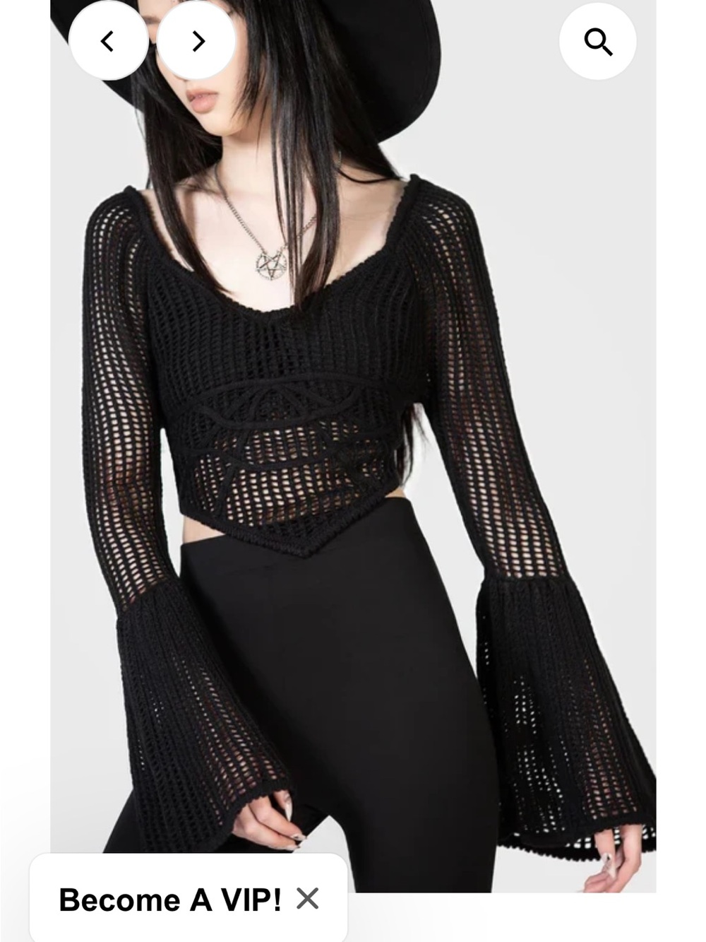 Killstar Black Crochet Bell Sleeve Crop Top